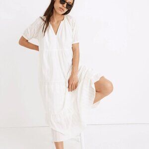 Madewell Textured Stripe Bubble Sleeve Tiered Dress
